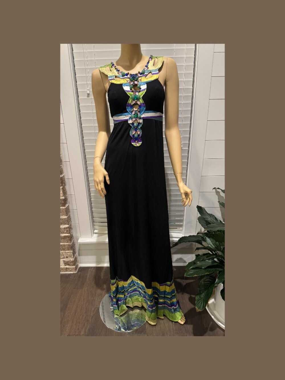 Sue Wong Y2K Art Deco Beaded Evening Dress Black Blue Green Maxi Long NWT 6 K1